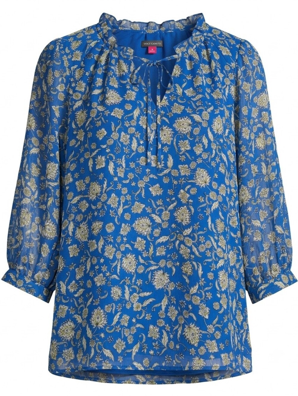 Vince Camuto Blue Floral Tie-Neck Blouse Size M - Picture 1 of 10